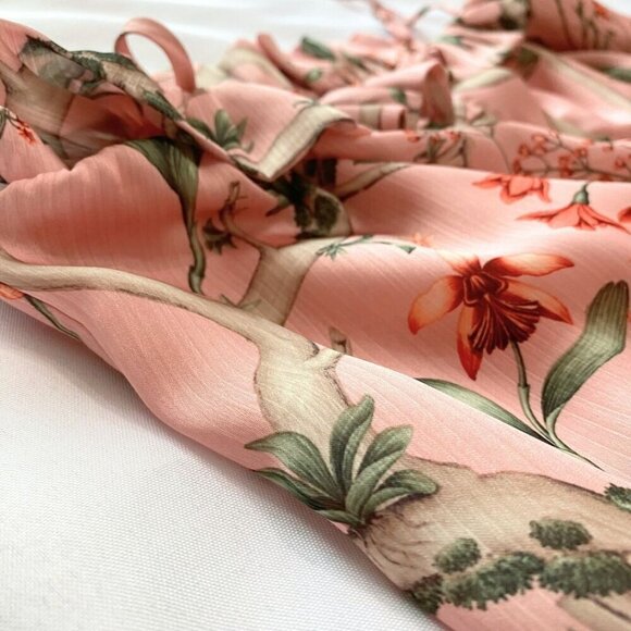 JOHANNA ORTIZ X H&M PINK FLORAL SATIN TIE-FRONT RUFFLE SLEEVELESS TOP - M - Picture 8 of 10